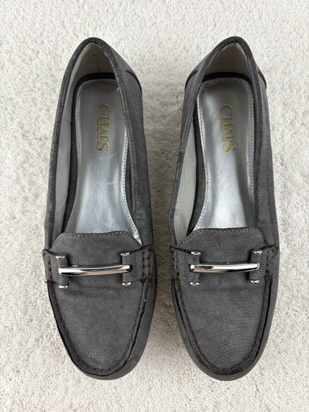 Chaps Women’s Gray Flat Loafers with Silver-toned Bit Ornament